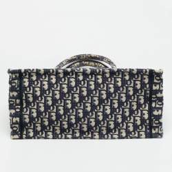 Pre Owned حقيبة كتاب متوسطة قماش مطرز مائل أزرق بحري ديور