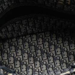 Pre Owned حقيبة كتاب متوسطة قماش مطرز مائل أزرق بحري ديور