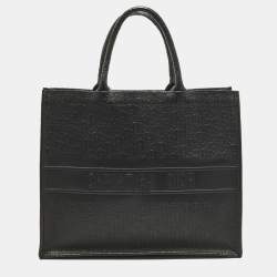 Pre Owned Dior Book Large Black Oblique Embossed Leather Tote