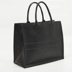 مملوكة مسبقًا حقيبة يد توتس ديور بوك كبيرة جلد منقوش باللون الأسود أوبليك