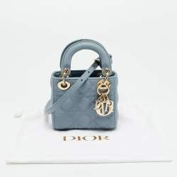 مملوكة مسبقًا Dior Lady Dior Micro Light Blue Cannage Leather Tote