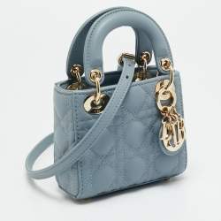مملوكة مسبقًا Dior Lady Dior Micro Light Blue Cannage Leather Tote