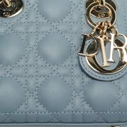 مملوكة مسبقًا Dior Lady Dior Micro Light Blue Cannage Leather Tote