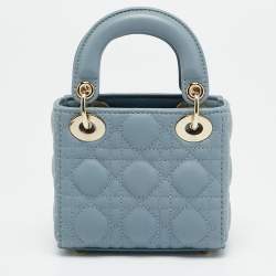مملوكة مسبقًا Dior Lady Dior Micro Light Blue Cannage Leather Tote