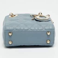مملوكة مسبقًا Dior Lady Dior Micro Light Blue Cannage Leather Tote