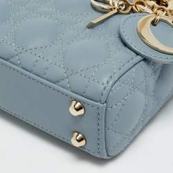 مملوكة مسبقًا Dior Lady Dior Micro Light Blue Cannage Leather Tote
