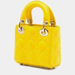 مملوكة مسبقًا Dior Yellow Micro Lambskin Cannage Lady Dior