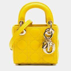مملوكة مسبقًا Dior Yellow Micro Lambskin Cannage Lady Dior