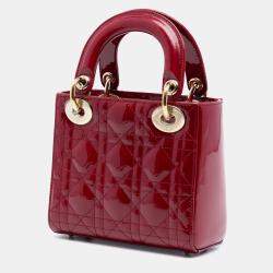 Pre Owned Dior Red Mini Patent Cannage Lady Dior