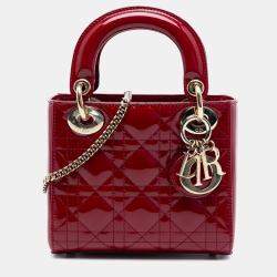 Pre Owned Dior Red Mini Patent Cannage Lady Dior