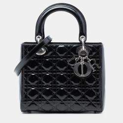 Pre Owned Dior Black Medium Patent Cannage Lady Dior