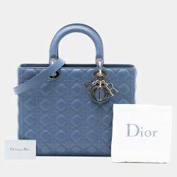 Pre Owned Dior Blue Large Lambskin Cannage Lady Dior