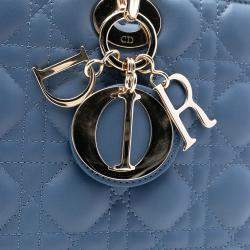 Pre Owned Dior Blue Large Lambskin Cannage Lady Dior