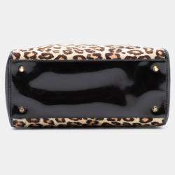 Pre Owned حقيبة ديور ليدي ديور نقشة الفهد شعر المهر بني أسود متوسط