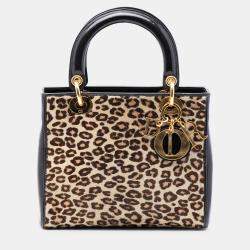 Pre Owned Dior Black Brown Medium Pony Hair Leopard Print Lady Dior