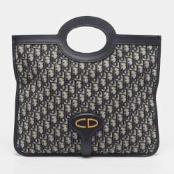 مملوكة مسبقًا Dior Navy Blue Oblique Canvas and Leather Fold Over Clutch