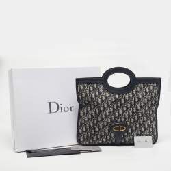 Pre Owned Dior Navy Blue Oblique Canvas and Leather Fold Over Clutch