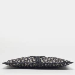 Pre Owned Dior Navy Blue Oblique Canvas and Leather Fold Over Clutch