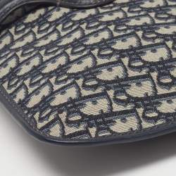 Pre Owned Dior Navy Blue Oblique Canvas and Leather Fold Over Clutch