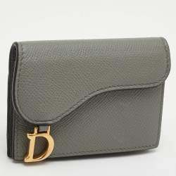 مملوكة مسبقًا Dior Saddle Grey Leather Card Holder