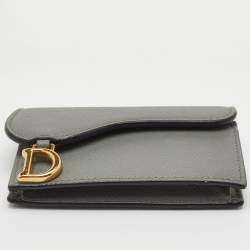 مملوكة مسبقًا Dior Saddle Grey Leather Card Holder
