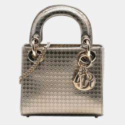 مملوكة مسبقًا Dior Gold Mini Metallic Patent Microcannage Lady Dior