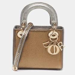 Pre Owned Dior Lady Dior Mini Metallic Karung Leather Tote