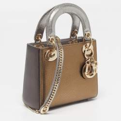 مملوكة مسبقًا Dior Lady Dior Mini Metallic Karung Leather Tote