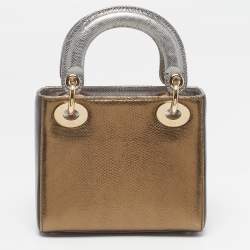 مملوكة مسبقًا Dior Lady Dior Mini Metallic Karung Leather Tote