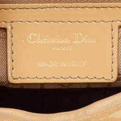 Pre Owned Dior Lady Dior Large Beige Cannage Patent Leather Tote