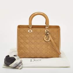 Pre Owned Dior Lady Dior Large Beige Cannage Patent Leather Tote