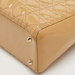 Pre Owned Dior Lady Dior Large Beige Cannage Patent Leather Tote