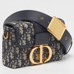 Pre Owned Dior 30 Montaigne Navy Blue Oblique Canvas Box Bag