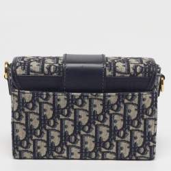 Pre Owned Dior 30 Montaigne Navy Blue Oblique Canvas Box Bag