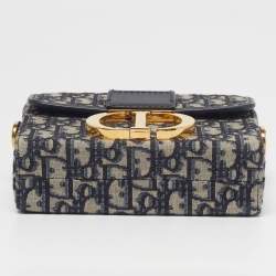 Pre Owned Dior 30 Montaigne Navy Blue Oblique Canvas Box Bag