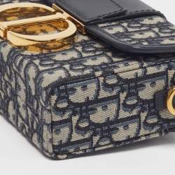Pre Owned Dior 30 Montaigne Navy Blue Oblique Canvas Box Bag