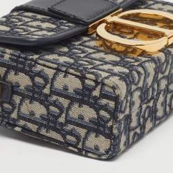Pre Owned Dior 30 Montaigne Navy Blue Oblique Canvas Box Bag