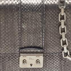 Pre Owned حقيبة ديور قلاب ميس ديور متوسطة جلد ثعبان بيضاء/ سوداء