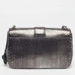 Pre Owned حقيبة ديور قلاب ميس ديور متوسطة جلد ثعبان بيضاء/ سوداء