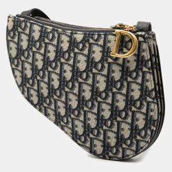 Pre Owned Dior Blue Oblique Canvas Saddle Triple Zip Crossbody