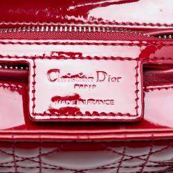 Pre Owned Dior Red Medium Patent Cannage Lady Dior