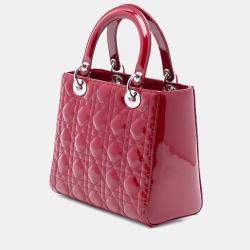 Pre Owned Dior Red Medium Patent Cannage Lady Dior