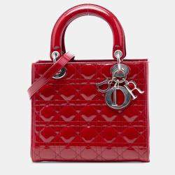 Pre Owned Dior Red Medium Patent Cannage Lady Dior