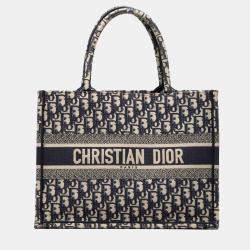 Pre Owned Dior Blue Medium Oblique Embroidered Canvas Book Tote