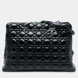 Pre Owned Dior Black Large Patent Cannage Lady Dior Soft Shopping Tote