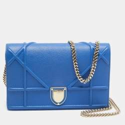 Pre Owned Dior Diorama Blue Leather Wallet On Chain