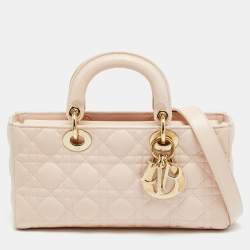 Pre Owned Dior Lady D-Joy Medium Light Pink Cannage Leather Tote