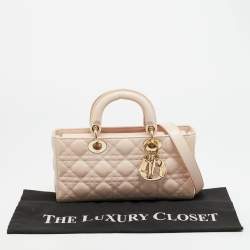 Pre Owned حقيبة يد ديور ليدي دي جوي متوسطة جلد كاناج زهري فاتح