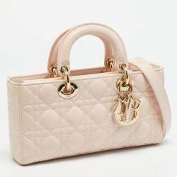 Pre Owned حقيبة يد ديور ليدي دي جوي متوسطة جلد كاناج زهري فاتح