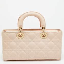 Pre Owned حقيبة يد ديور ليدي دي جوي متوسطة جلد كاناج زهري فاتح